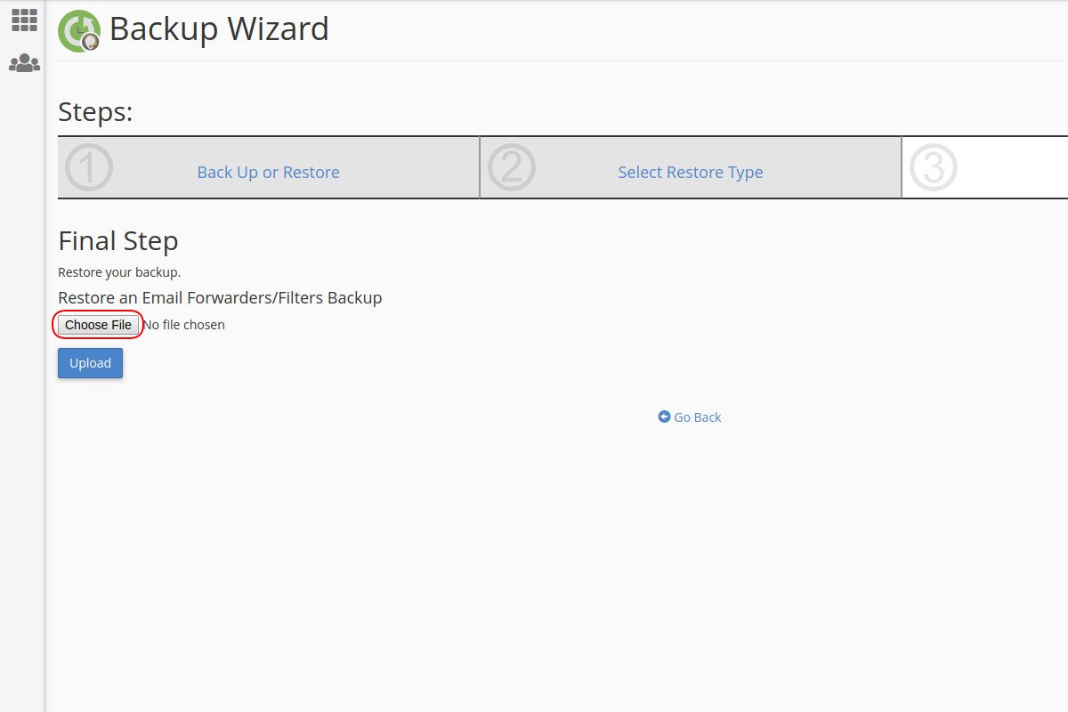 Vraćanje sigurnosne kopije mejl filtera preko Backup Wizard opcije