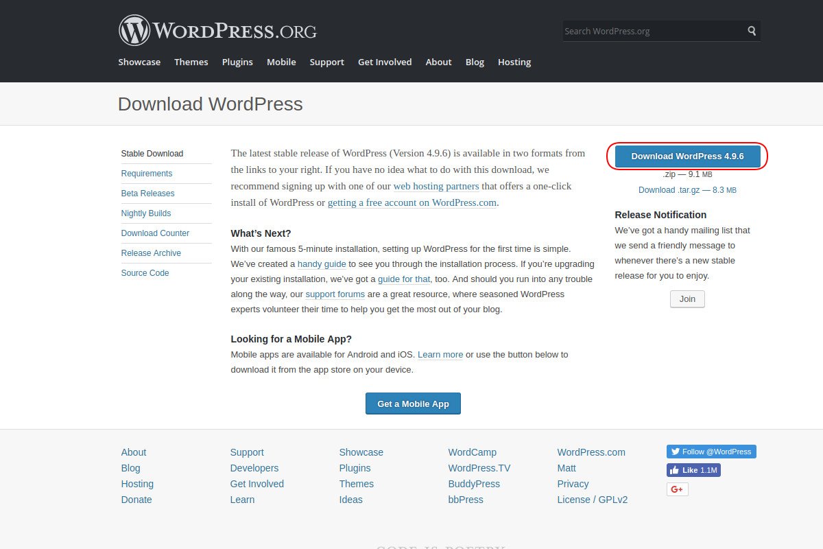 WordPress.org sajt i download link